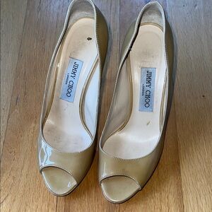 Jimmy Choo patent leather nude peep toe platform size 37
